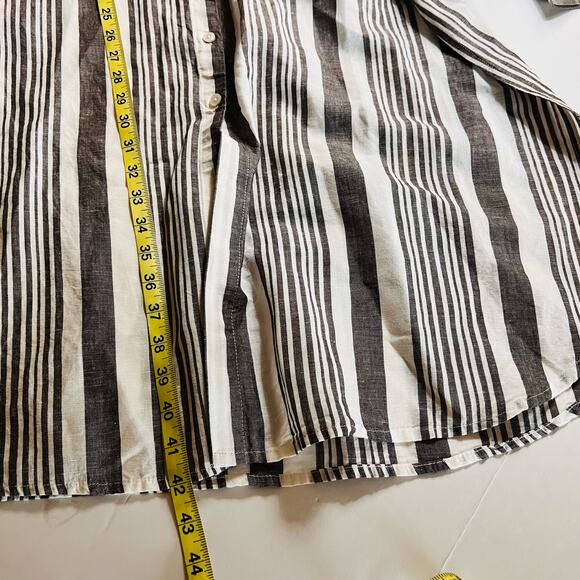 Chico’s Linen Cotton Striped Long Sleeve Maxi Shirt 16P black white cream grey - Picture 5 of 7